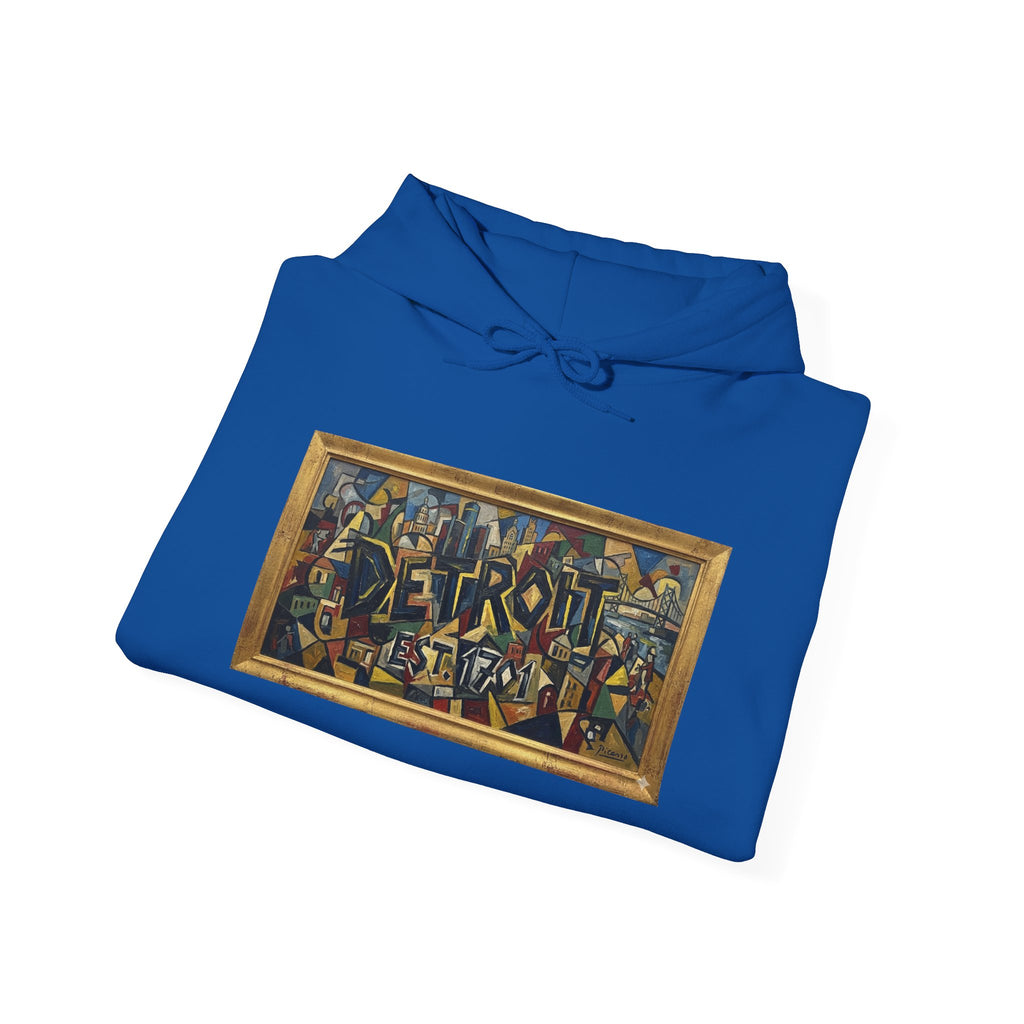 Detroit Abstract Cubist Art Hoodie — Framed Modern Painting Graphic Pullover | Motor City Culture