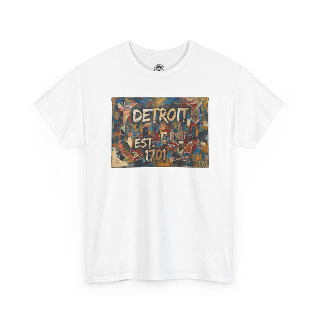 Detroit Abstract Painterly Mural T-Shirt — "DETROIT" Graphic Cotton Tee | Motor City Street Art