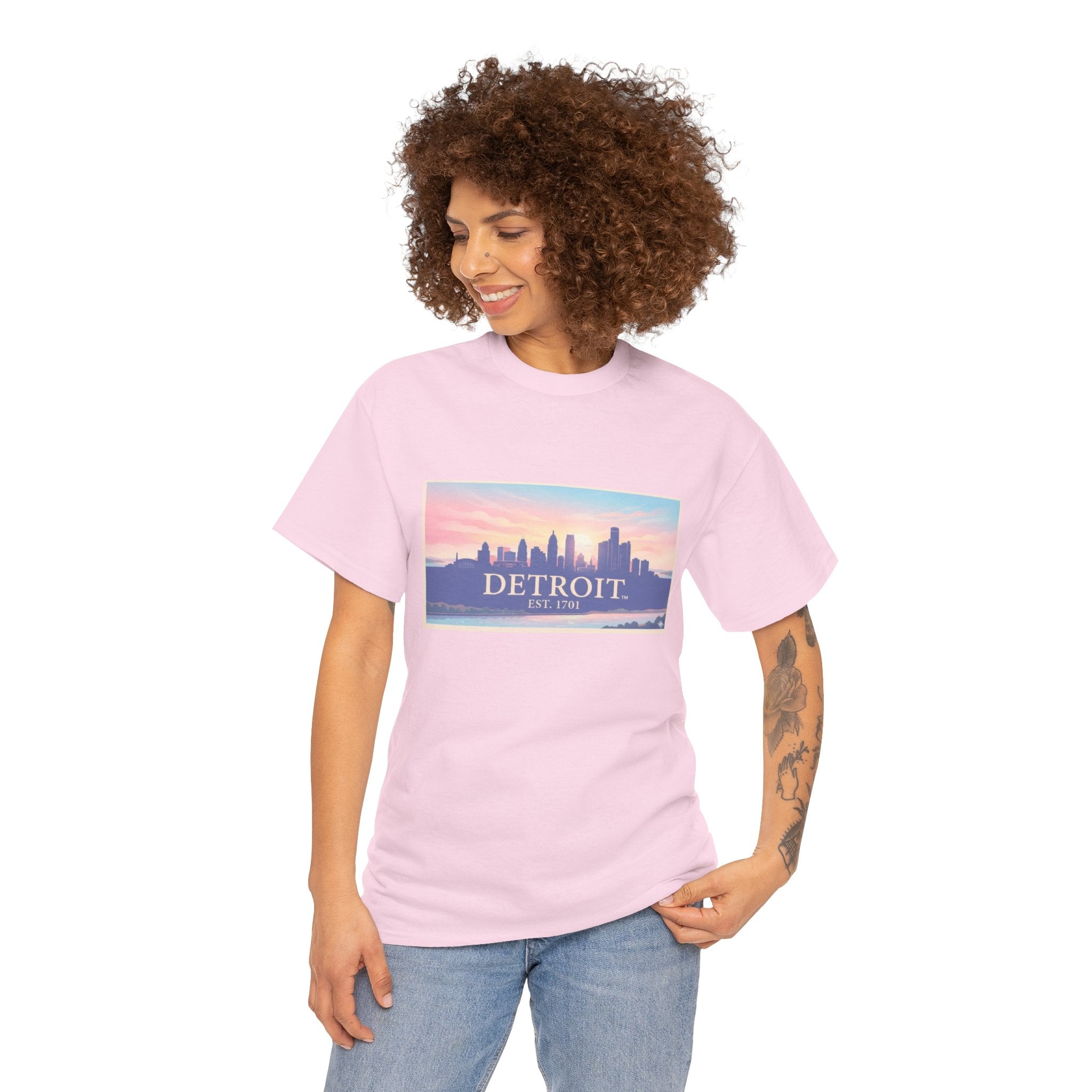 Women's Detroit Skyline T-Shirt – Pastel Sunset Cityscape