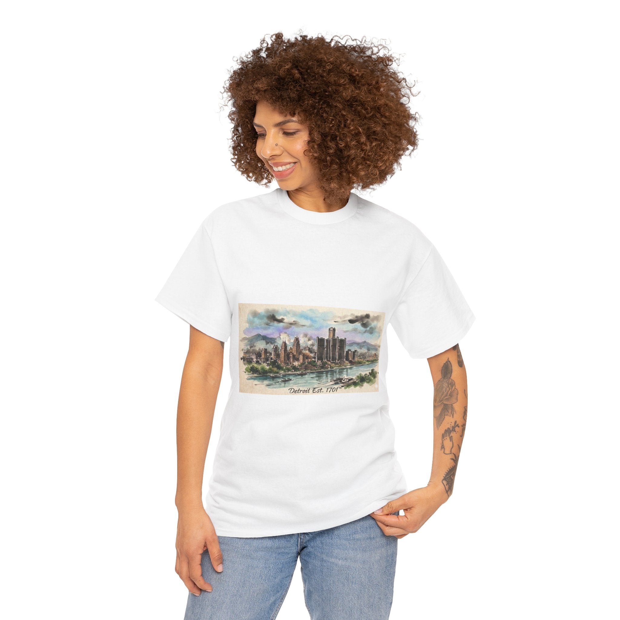 Women's City Skyline Tee — Detroit Est. 1701 Vintage Watercolor Graphic T-Shirt