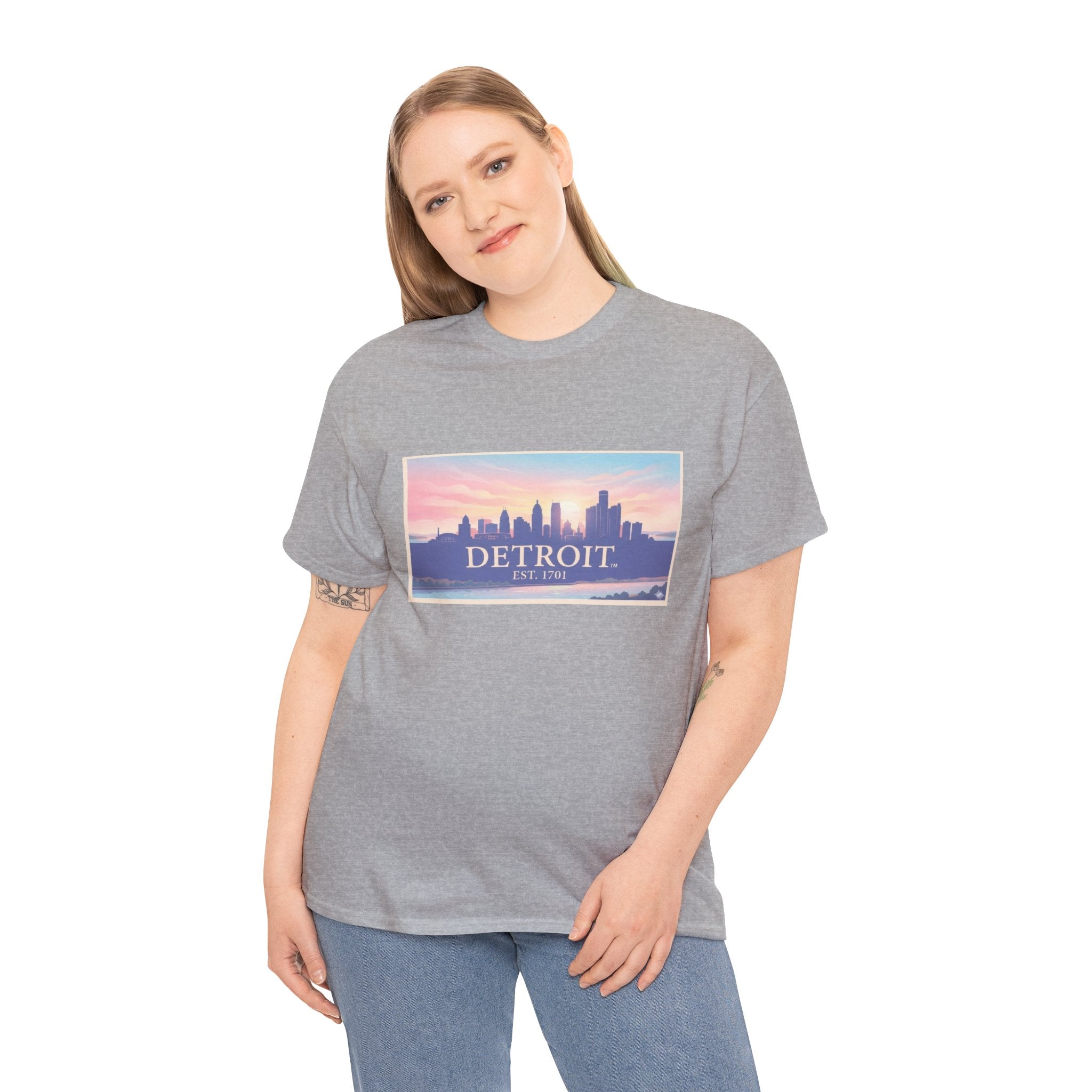 Women's Detroit Skyline T-Shirt – Pastel Sunset Cityscape