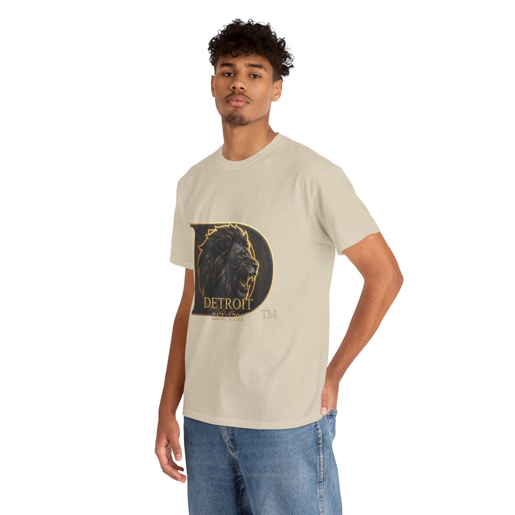 Men's Detroit Pride Lion D T Shirt — Gold Foil Monogram Detroit Lion Graphic(Unisex)