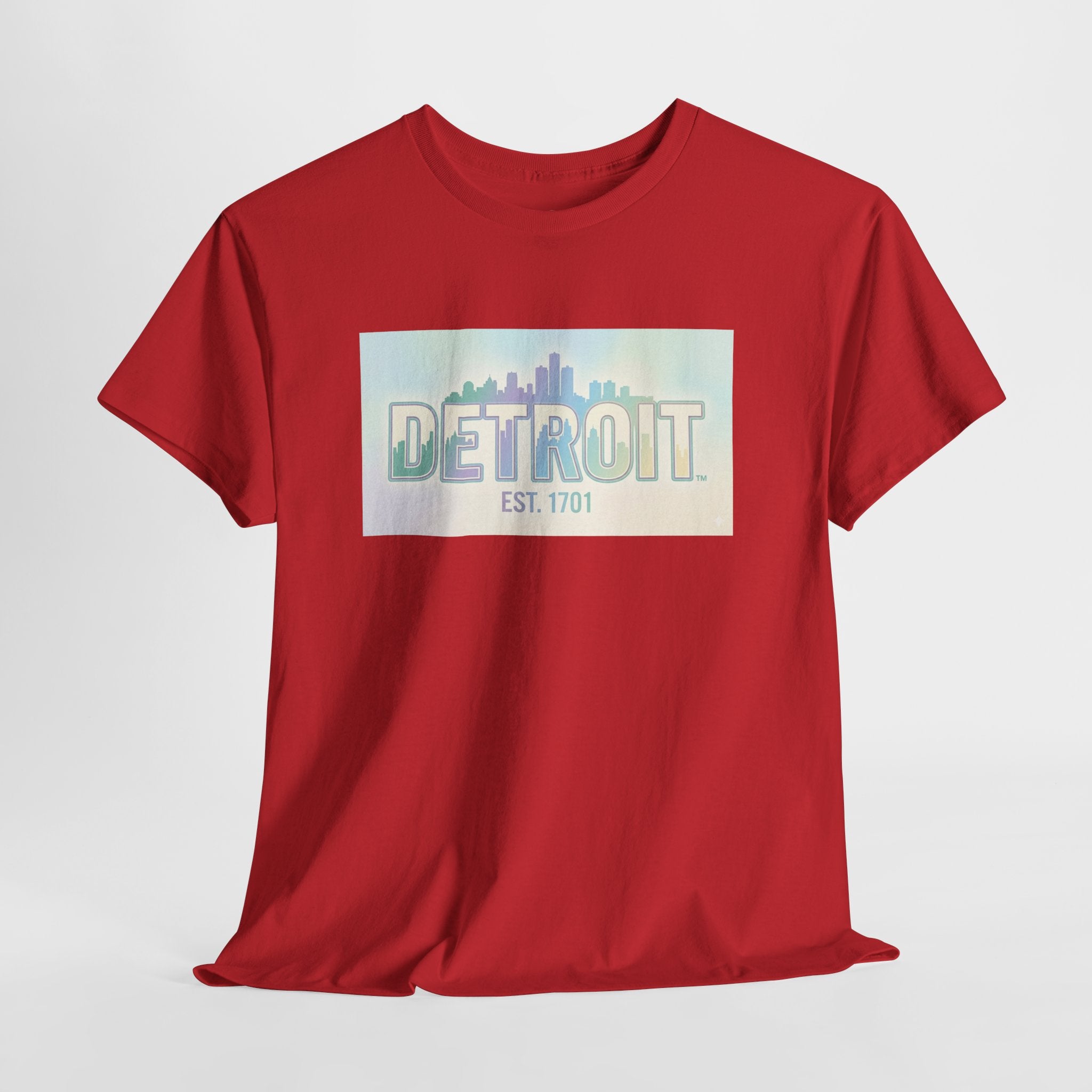 Women's Detroit Skyline T Shirt — Pastel Retro Cityscape "DETROIT Est. 1701"