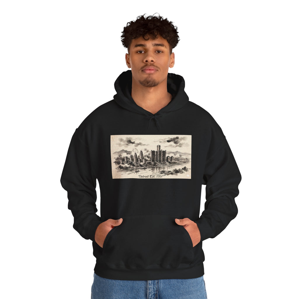 Detroit Pride Vintage Skyline Hoodie — "Detroit, Est. 1701" Pullover | Motor City Roots