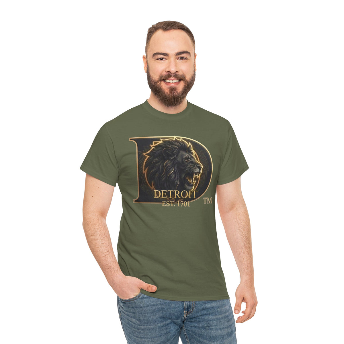 Men's Detroit Pride Lion D T Shirt — Gold Foil Monogram Detroit Lion Graphic(Unisex)