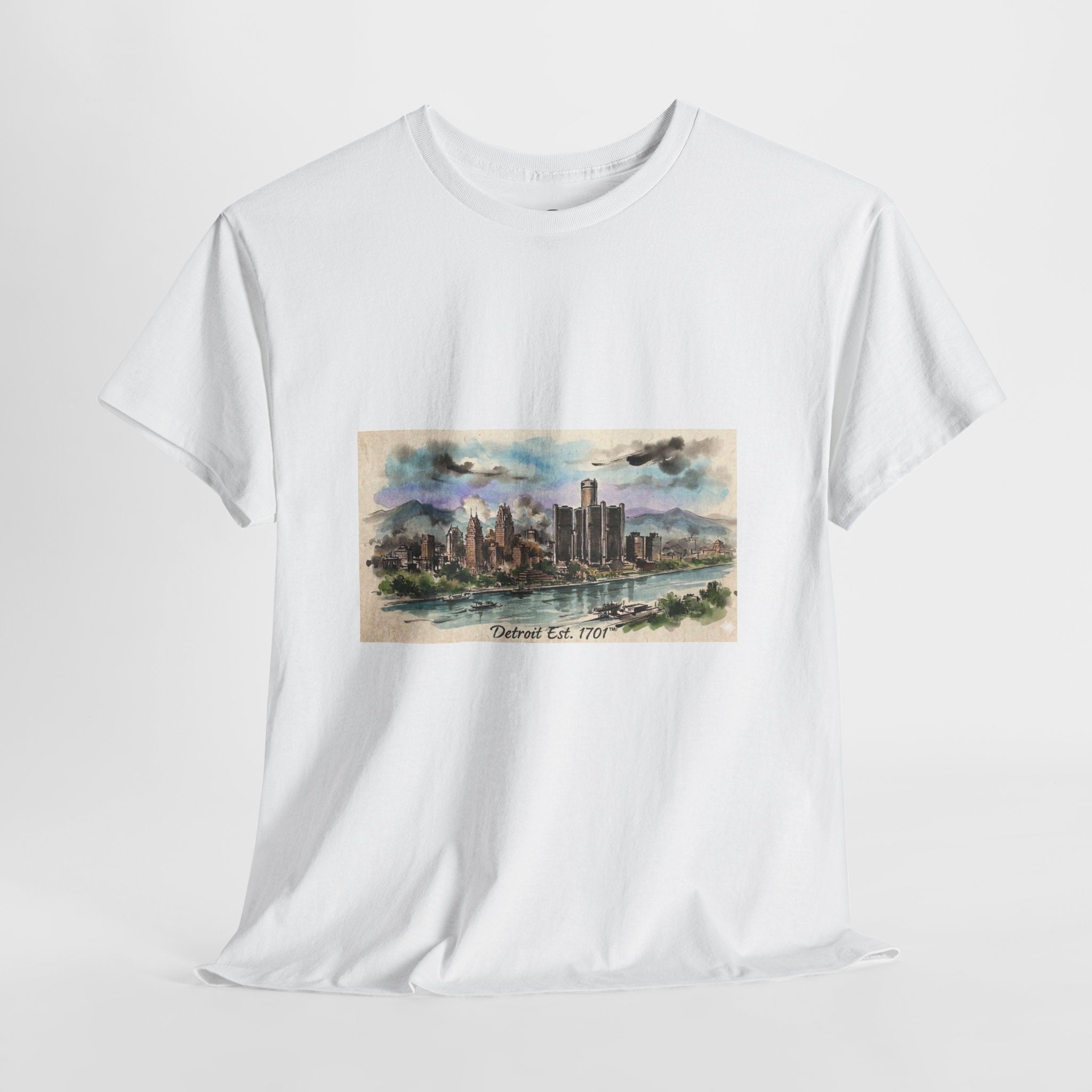 Women's City Skyline Tee — Detroit Est. 1701 Vintage Watercolor Graphic T-Shirt