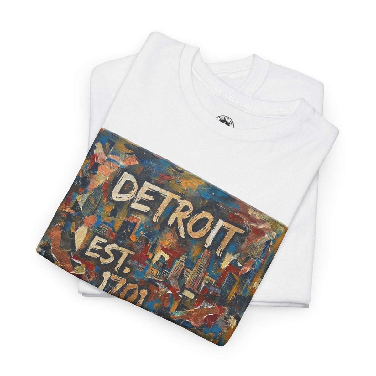 Detroit Abstract Painterly Mural T-Shirt — "DETROIT" Graphic Cotton Tee | Motor City Street Art