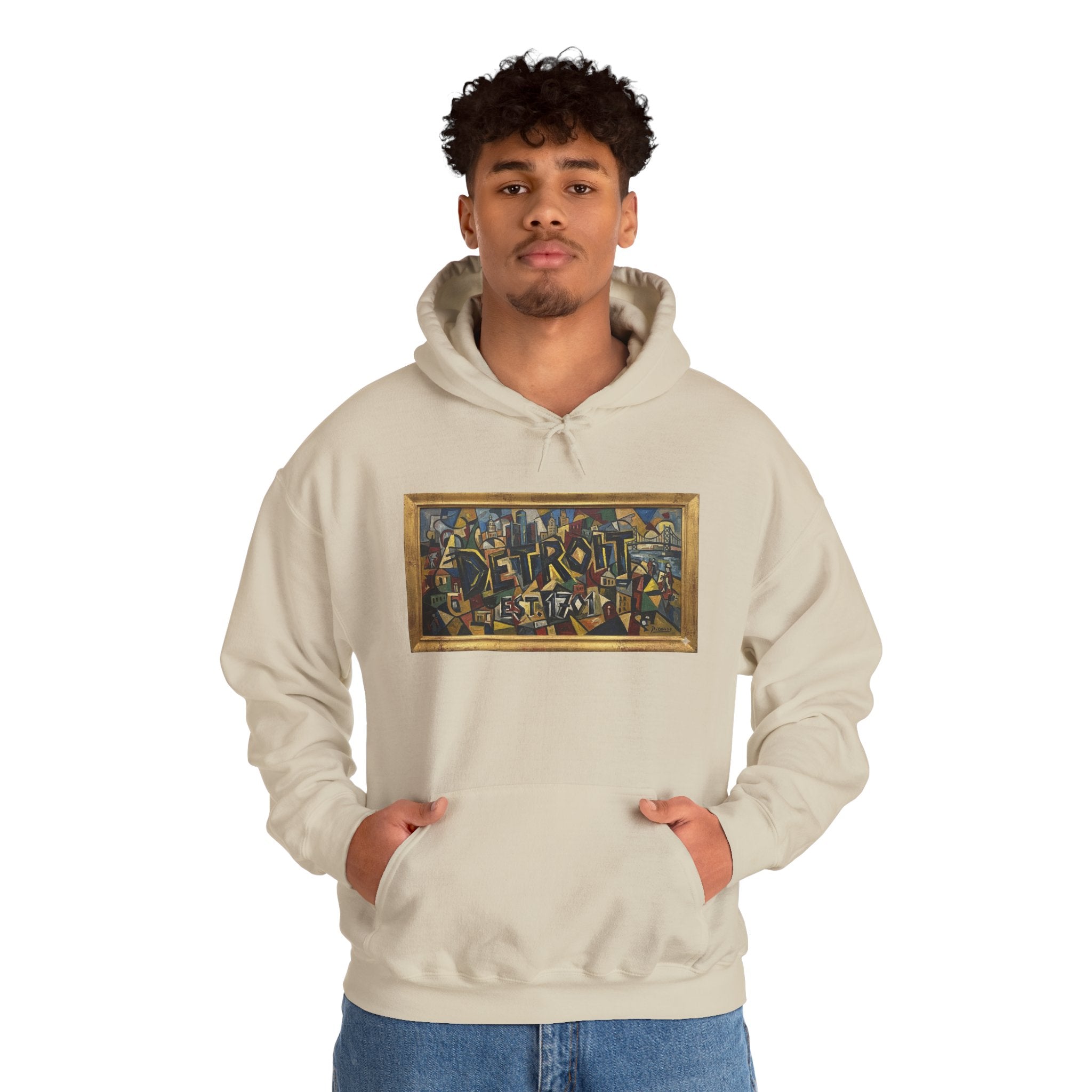 Detroit Abstract Cubist Art Hoodie — Framed Modern Painting Graphic Pullover | Motor City Culture