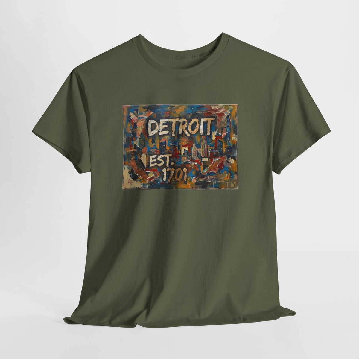 Detroit Abstract Painterly Mural T-Shirt — "DETROIT" Graphic Cotton Tee | Motor City Street Art