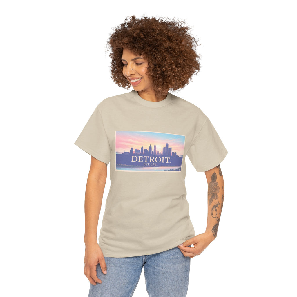 Women's Detroit Skyline T-Shirt – Pastel Sunset Cityscape