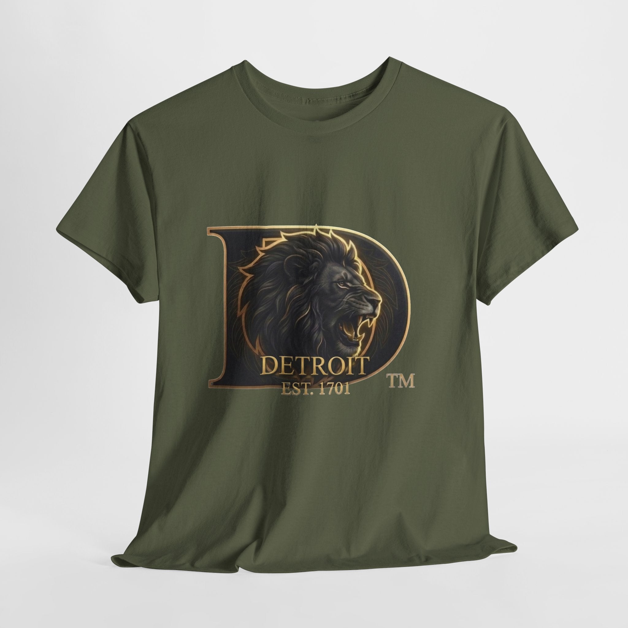 Men's Detroit Pride Lion D T Shirt — Gold Foil Monogram Detroit Lion Graphic(Unisex)