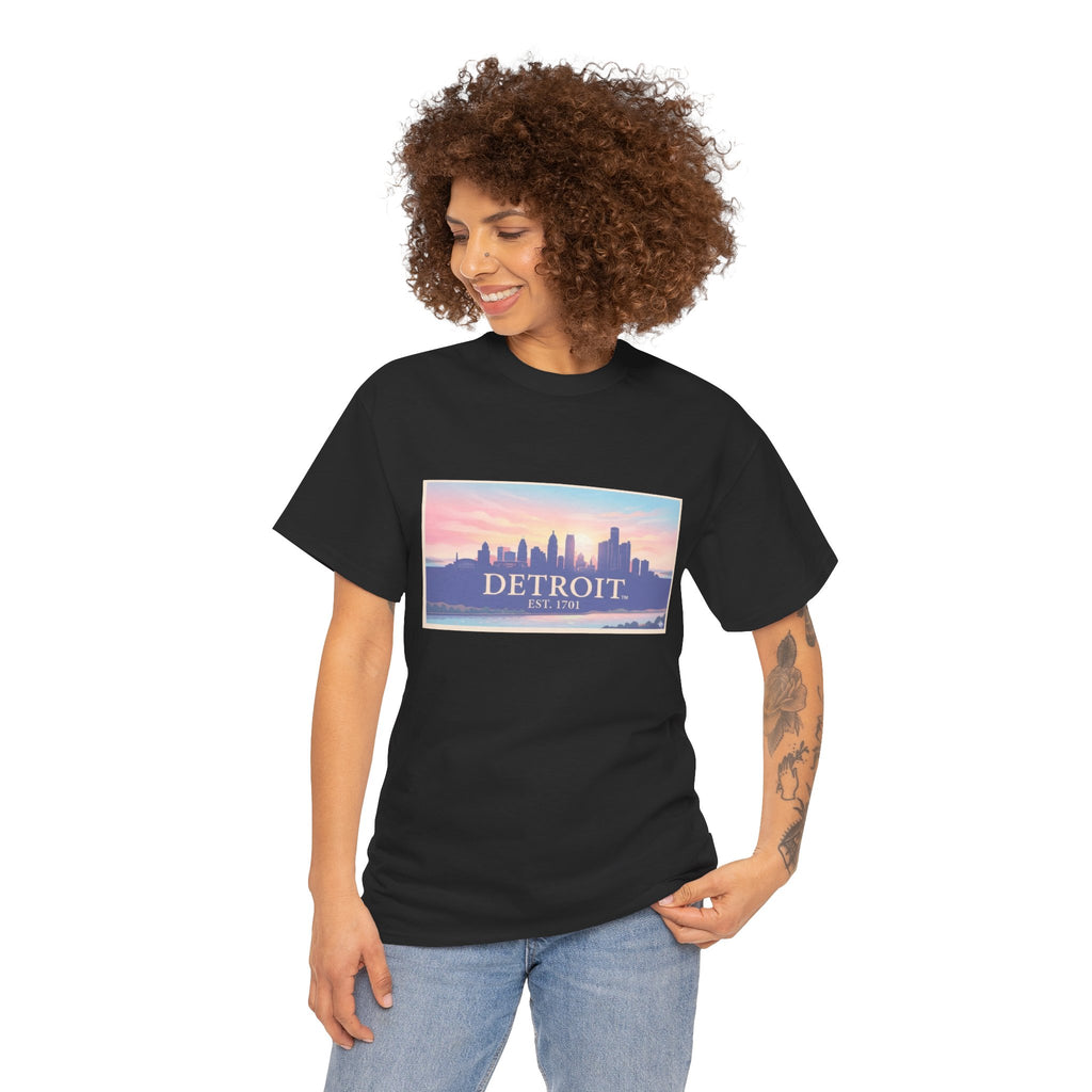 Women's Detroit Skyline T-Shirt – Pastel Sunset Cityscape