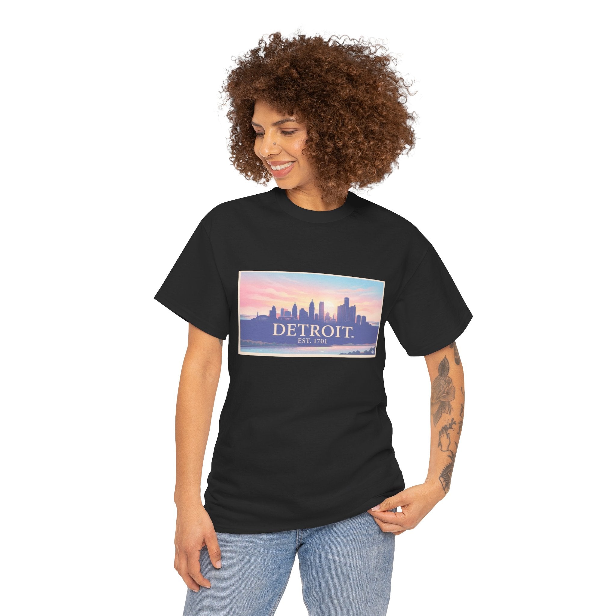 Women's Detroit Skyline T-Shirt – Pastel Sunset Cityscape