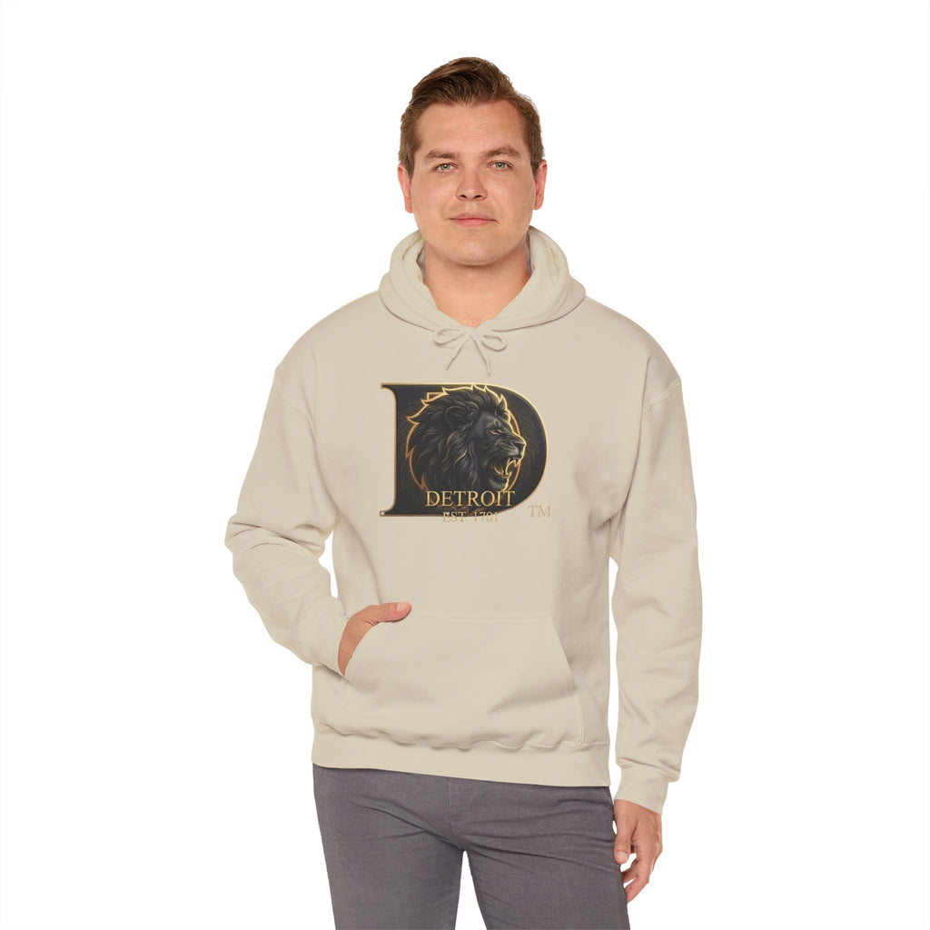 Detroit Pride Lion D Hoodie — Gold Monogram Graphic Pullover | Motor City Heritage