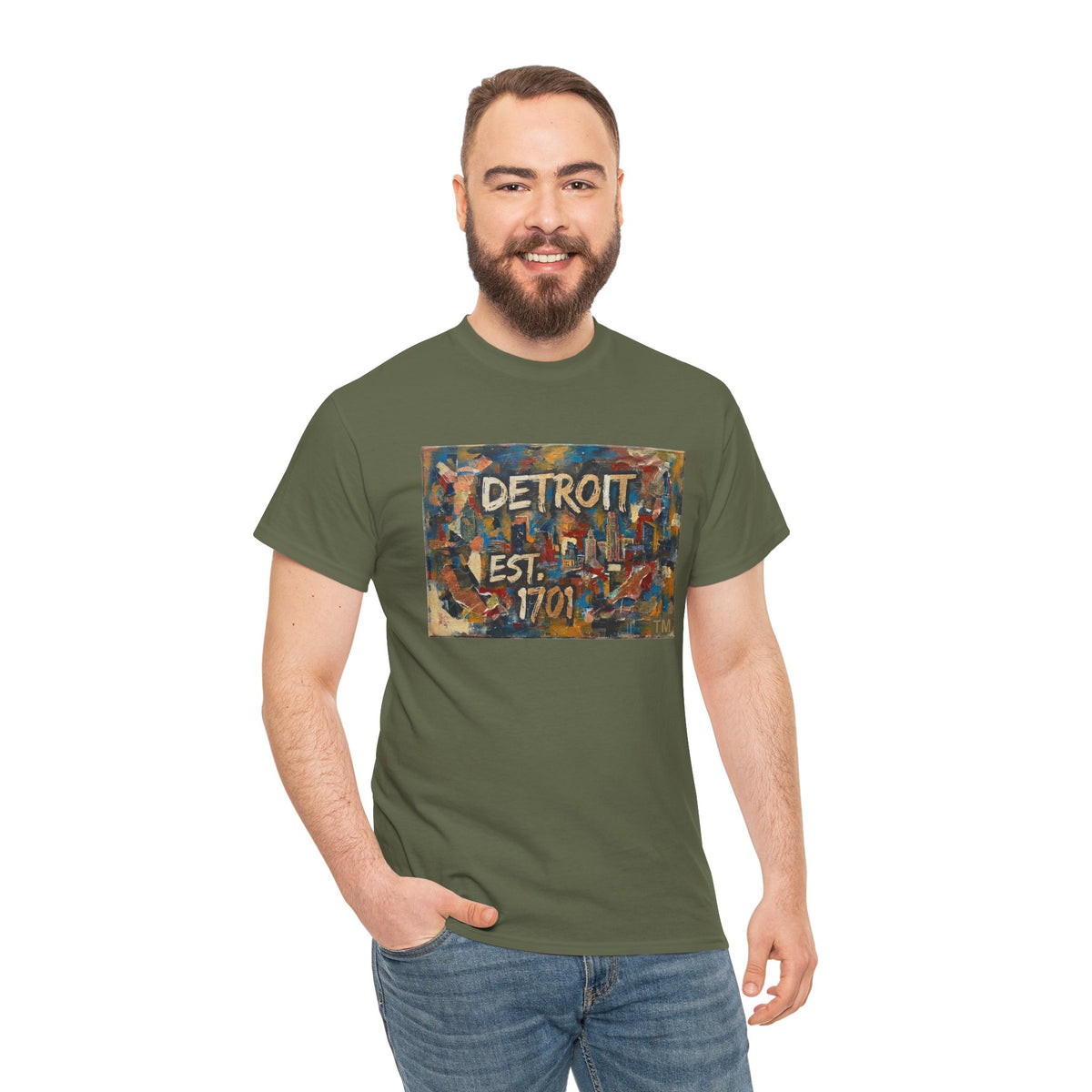 Detroit Abstract Painterly Mural T-Shirt — "DETROIT" Graphic Cotton Tee | Motor City Street Art