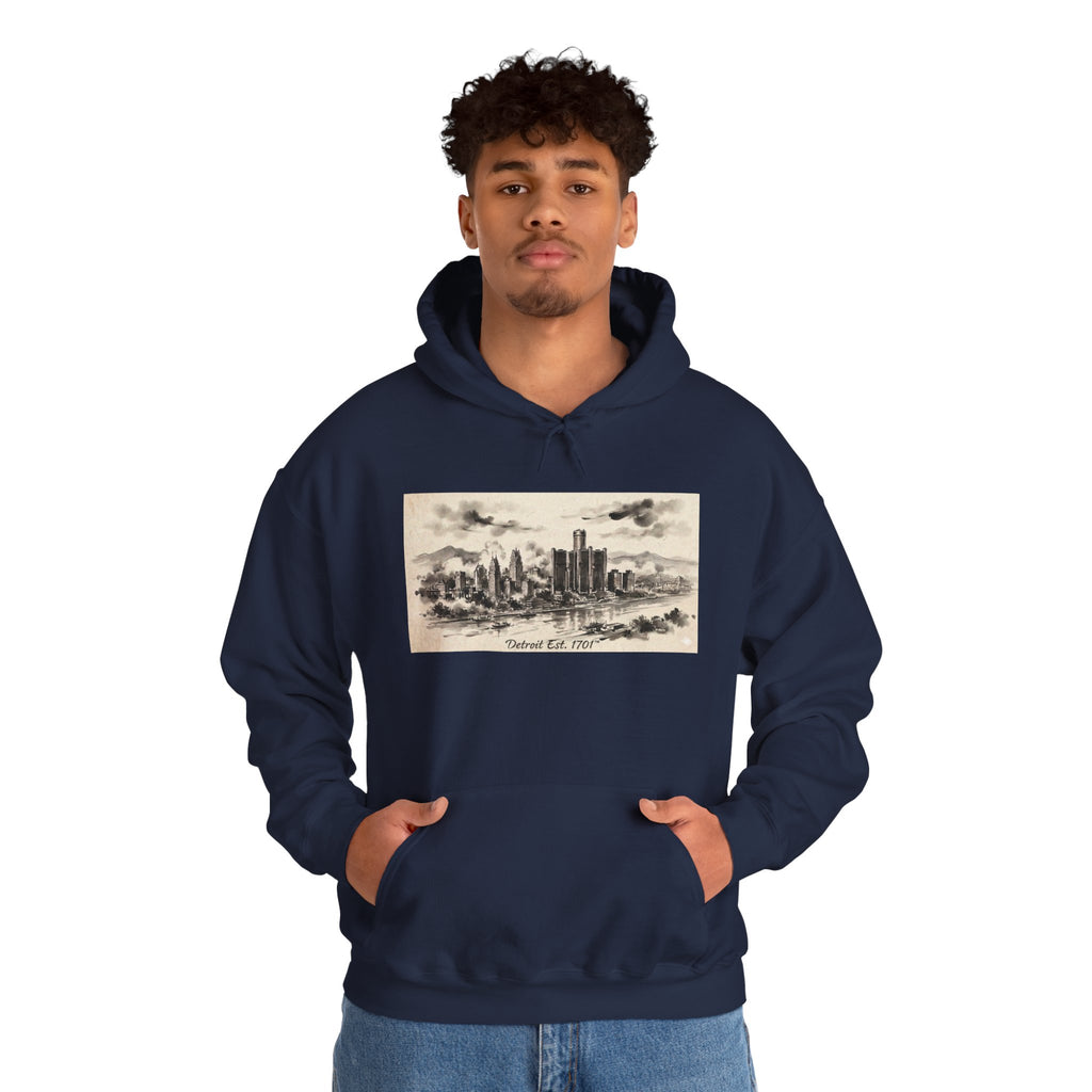 Detroit Pride Vintage Skyline Hoodie — "Detroit, Est. 1701" Pullover | Motor City Roots
