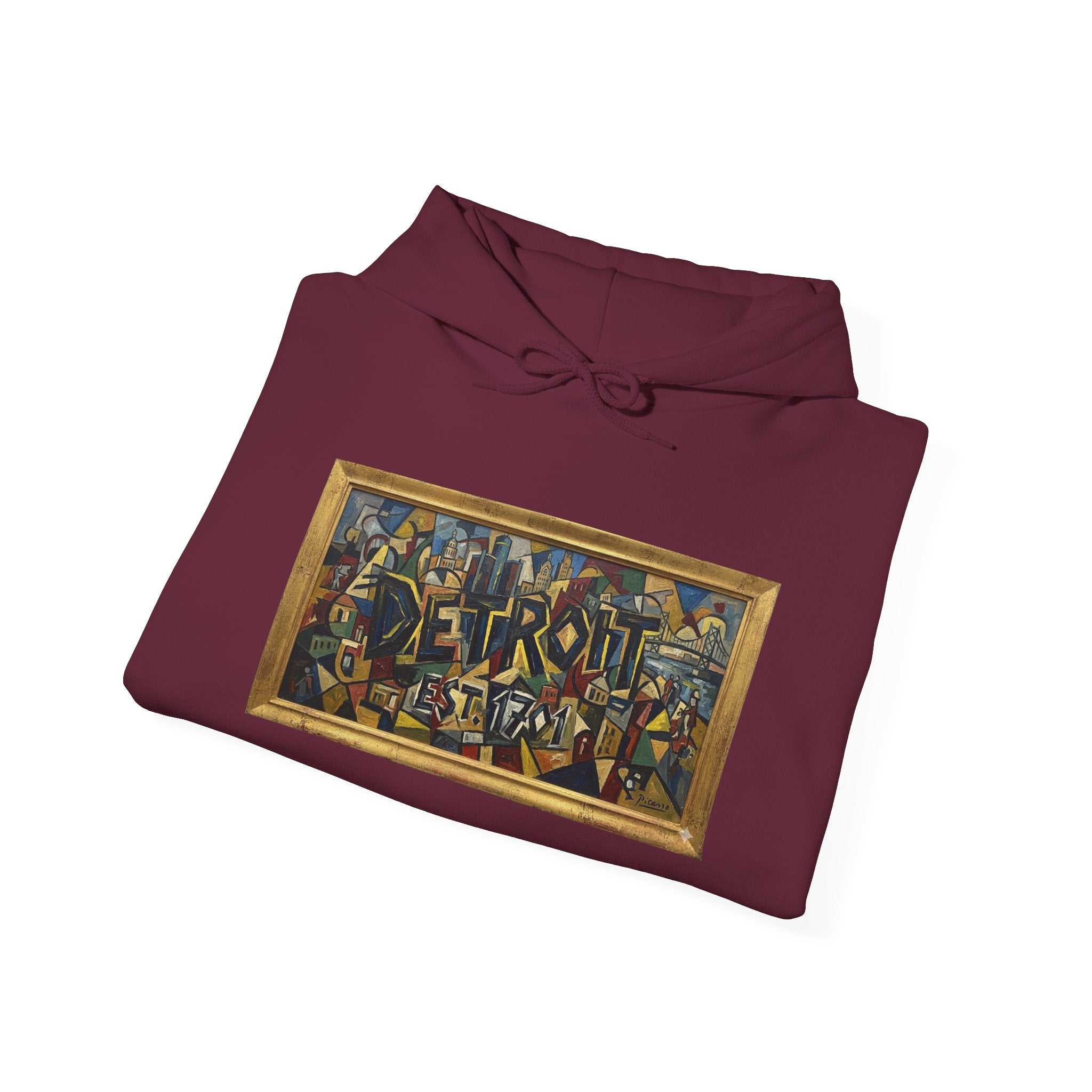 Detroit Abstract Cubist Art Hoodie — Framed Modern Painting Graphic Pullover | Motor City Culture