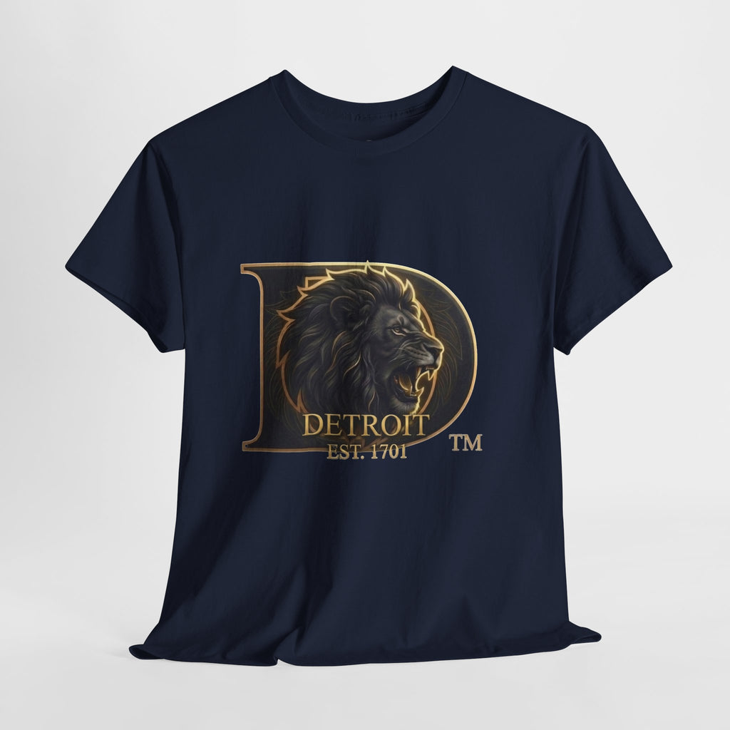 Men's Detroit Pride Lion D T Shirt — Gold Foil Monogram Detroit Lion Graphic(Unisex)