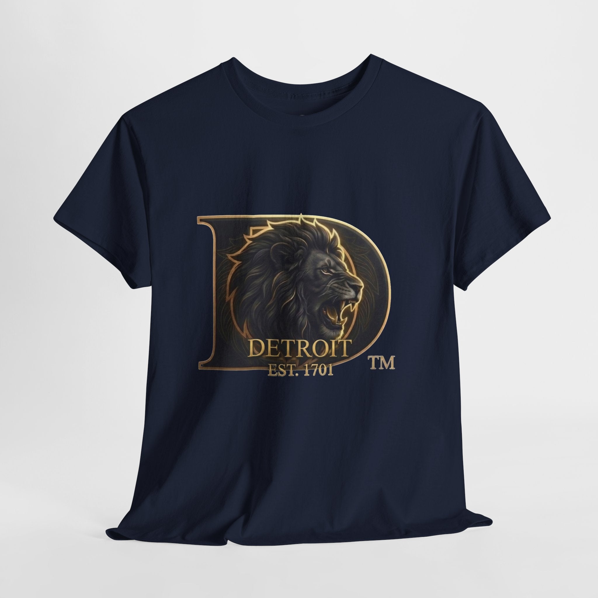 Men's Detroit Pride Lion D T Shirt — Gold Foil Monogram Detroit Lion Graphic(Unisex)