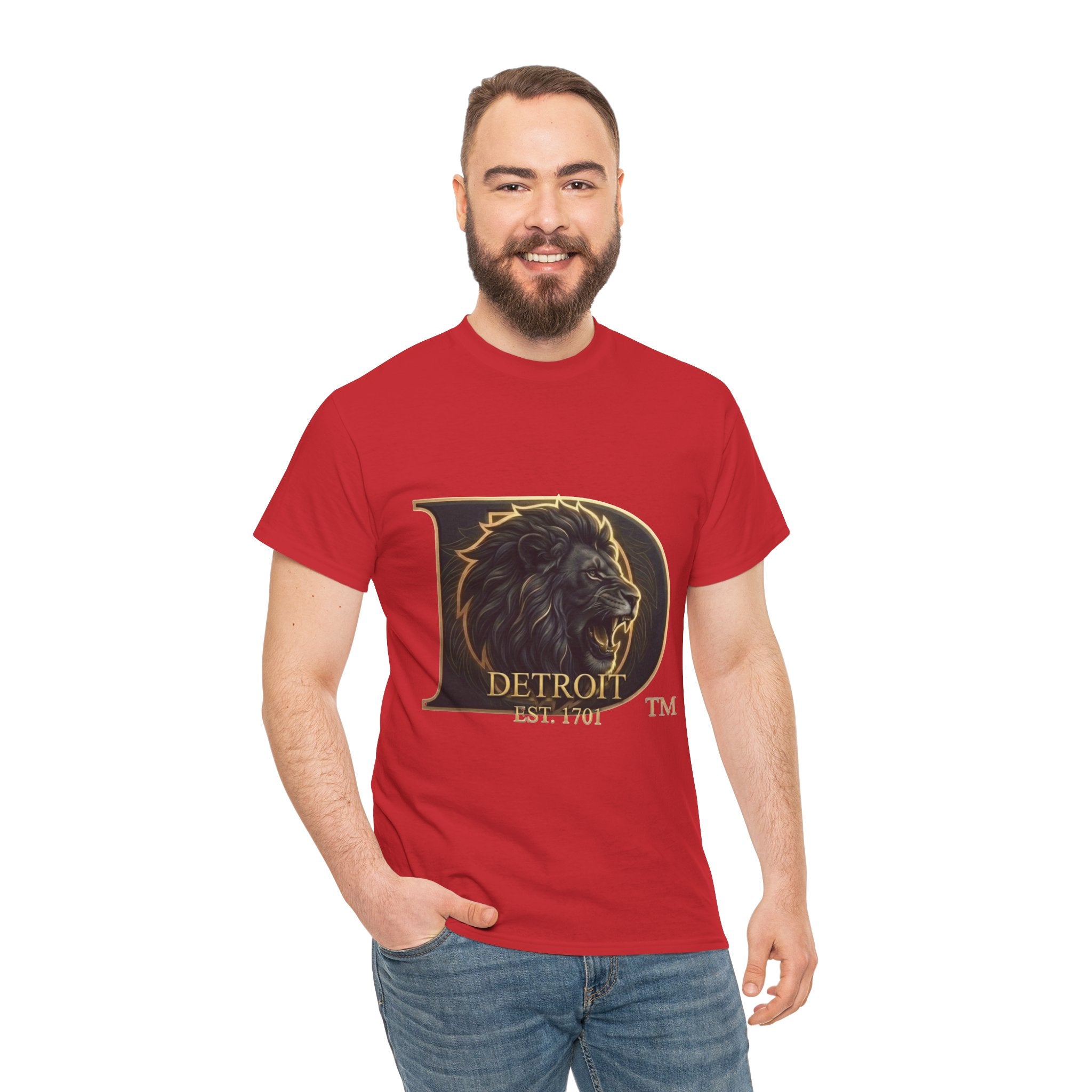Men's Detroit Pride Lion D T Shirt — Gold Foil Monogram Detroit Lion Graphic(Unisex)