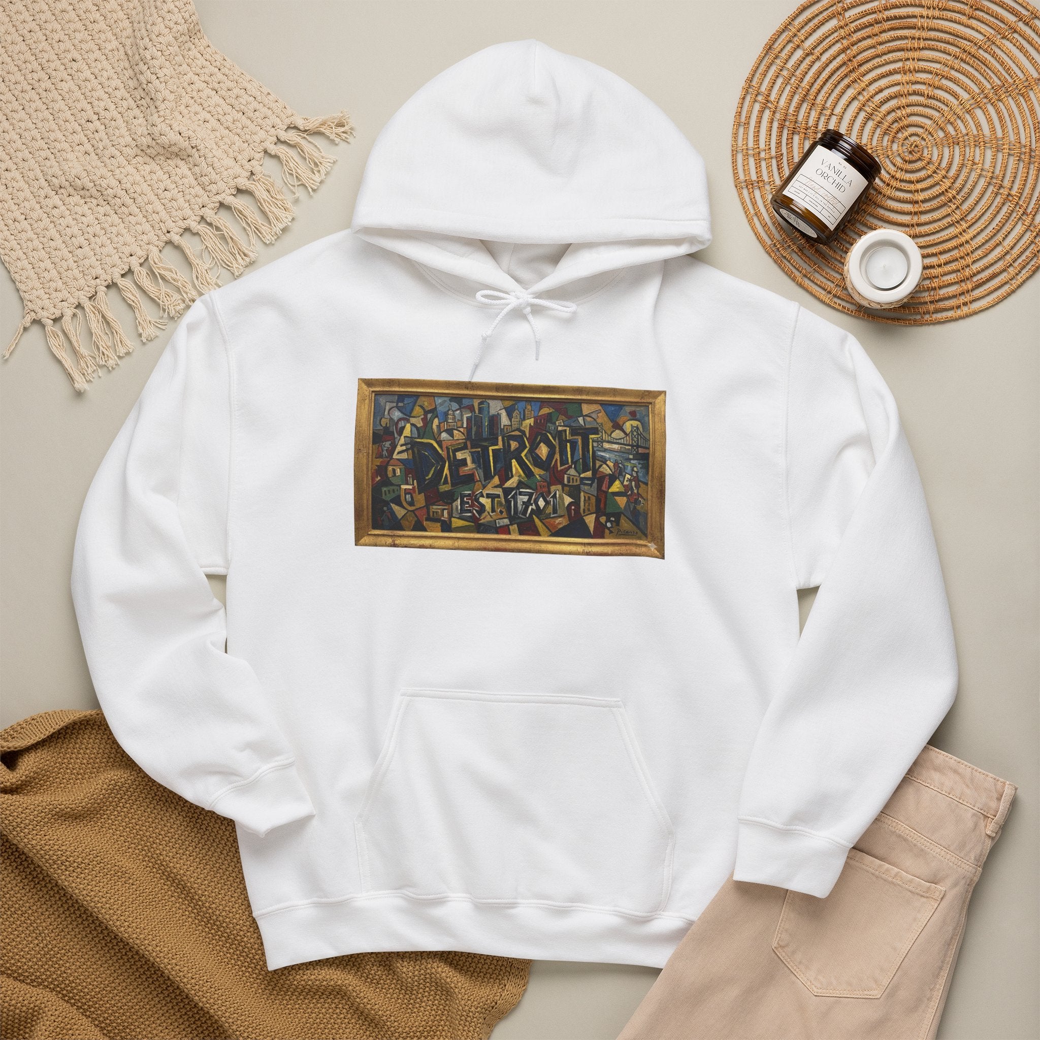 Detroit Abstract Cubist Art Hoodie — Framed Modern Painting Graphic Pullover | Motor City Culture