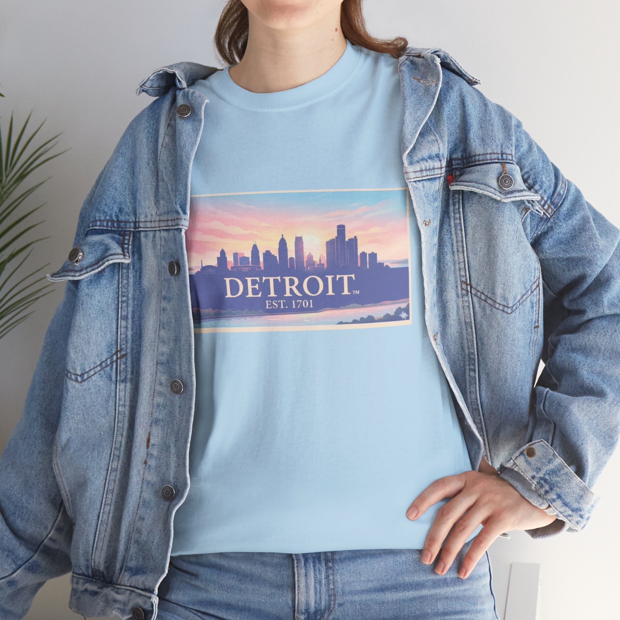 Women's Detroit Skyline T-Shirt – Pastel Sunset Cityscape