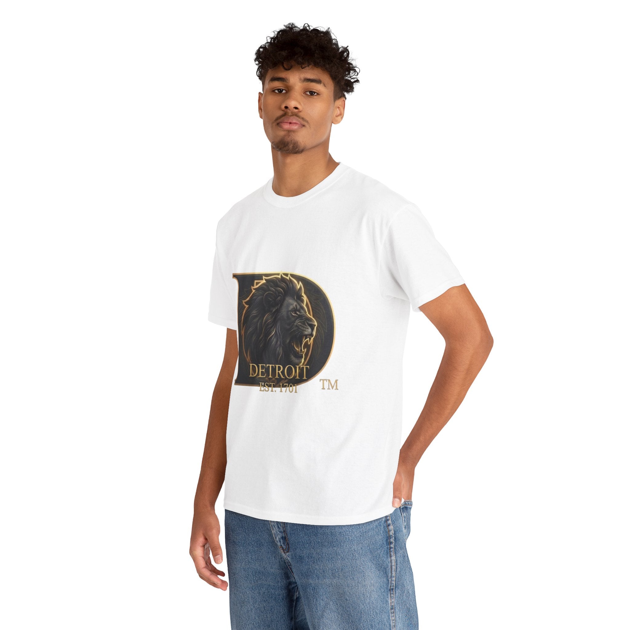 Men's Detroit Pride Lion D T Shirt — Gold Foil Monogram Detroit Lion Graphic(Unisex)