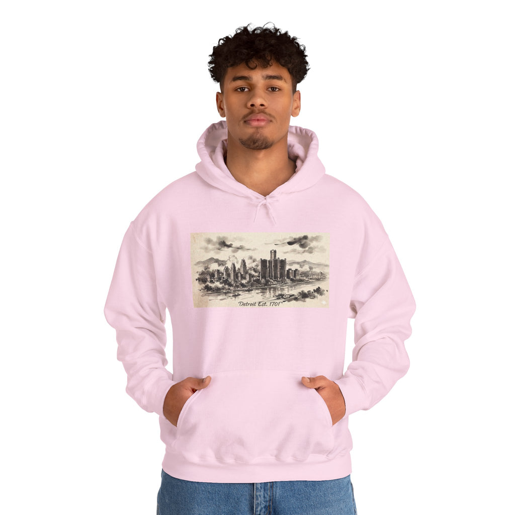 Detroit Pride Vintage Skyline Hoodie — "Detroit, Est. 1701" Pullover | Motor City Roots