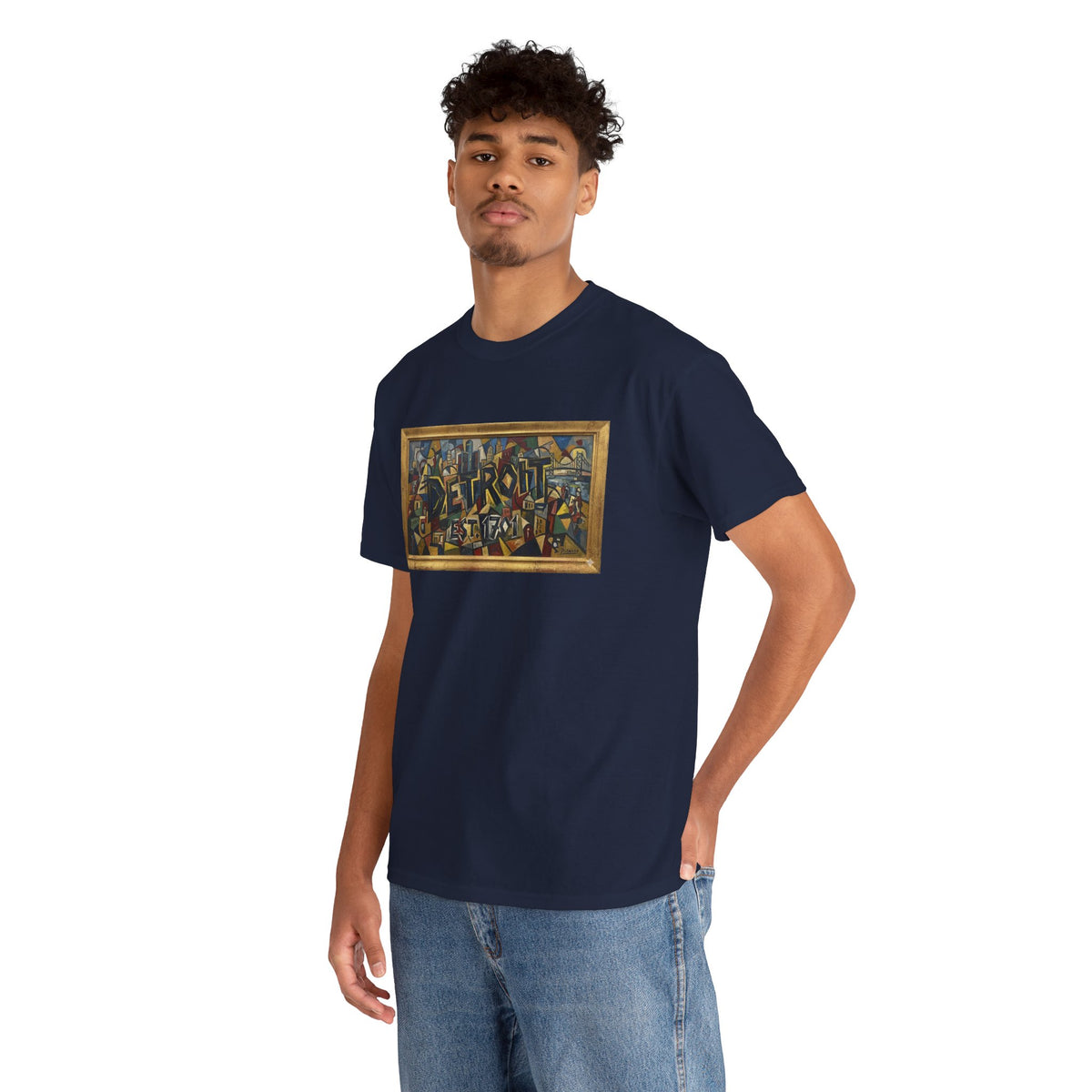 Men's Abstract Cubist Art T-Shirt — Framed Modern Painting Graphic(Unisex)