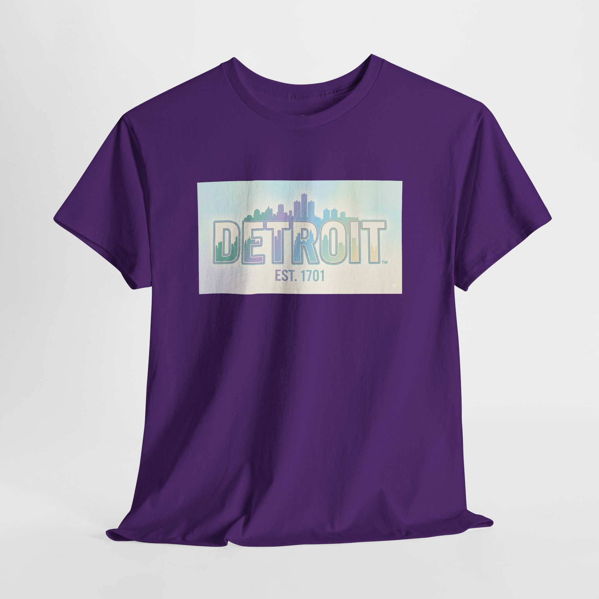 Women's Detroit Skyline T Shirt — Pastel Retro Cityscape "DETROIT Est. 1701"