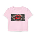 Women's Detroit Red Lips Crop Baby Tee — Graffiti Skyline Graphic