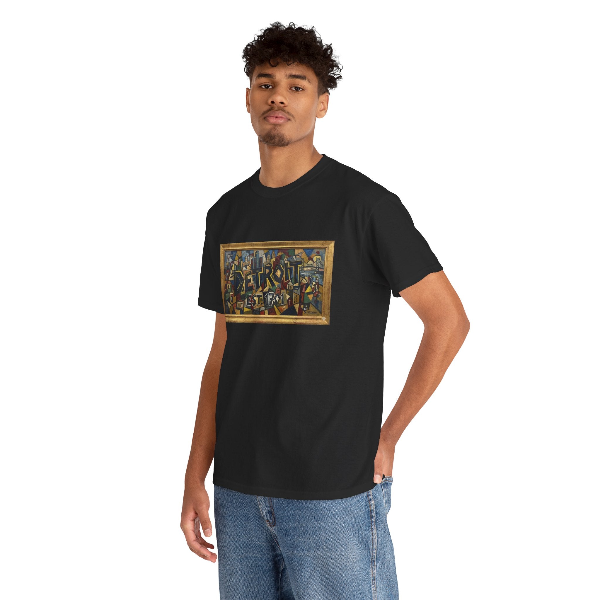 Men's Abstract Cubist Art T-Shirt — Framed Modern Painting Graphic(Unisex)