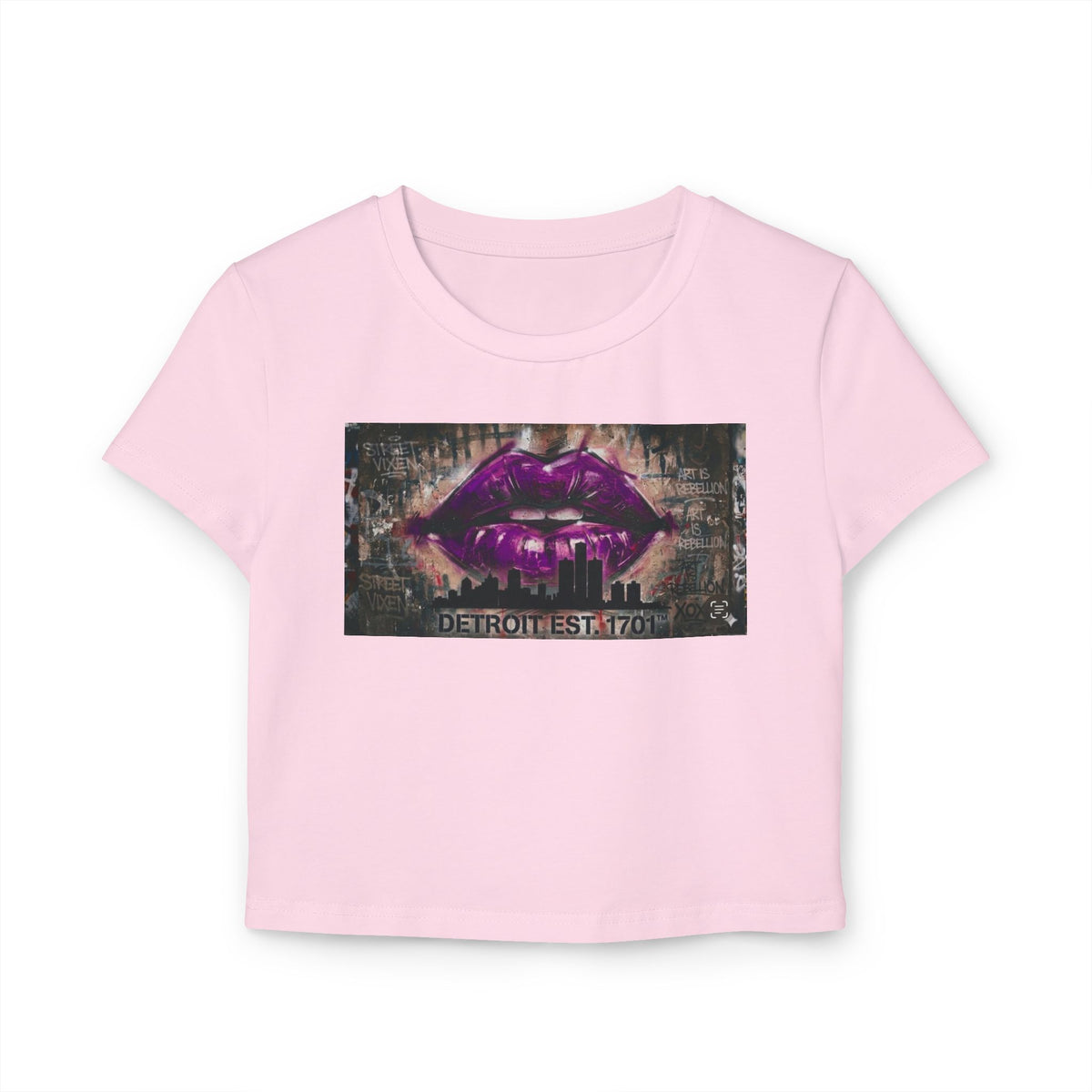 Women's Detroit Purple Lips Crop Baby Tee — Graffiti Skyline Graphic