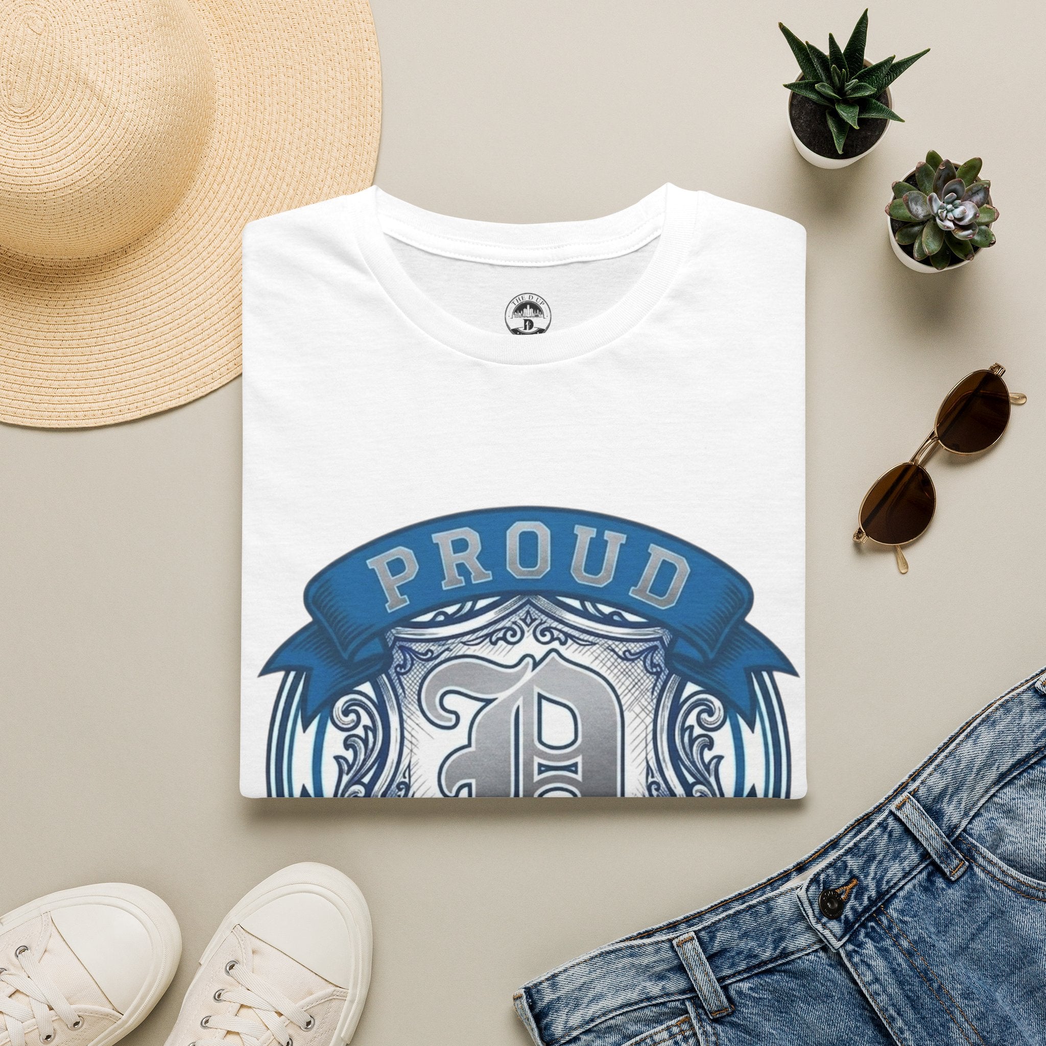 Detroit Pride "PROUD" Vintage Crest T-Shirt — Motor City Hometown Graphic Cotton Tee