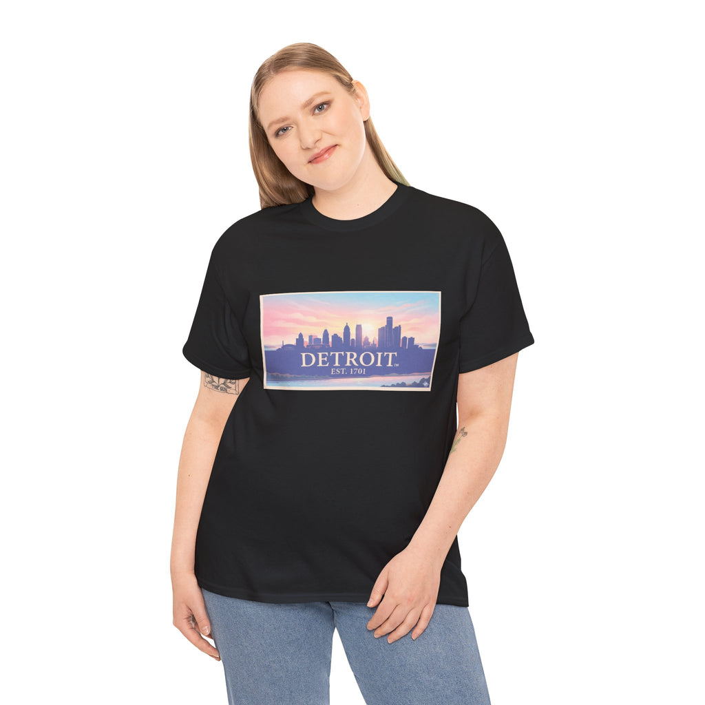Women's Detroit Skyline T-Shirt – Pastel Sunset Cityscape