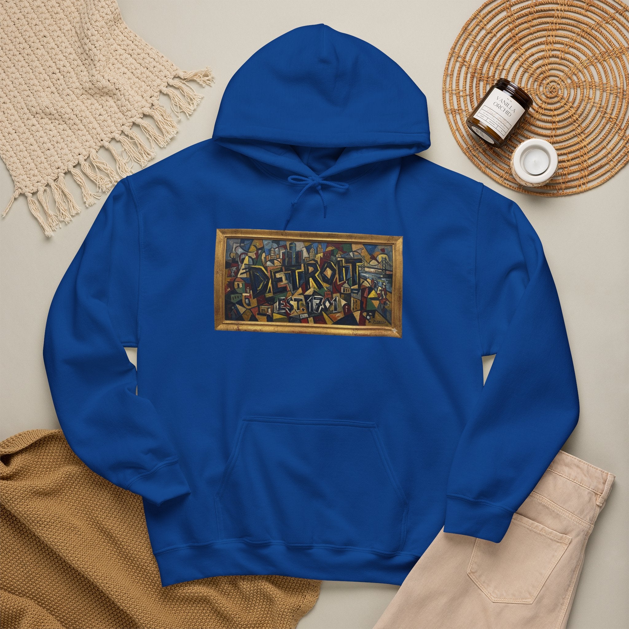 Detroit Abstract Cubist Art Hoodie — Framed Modern Painting Graphic Pullover | Motor City Culture