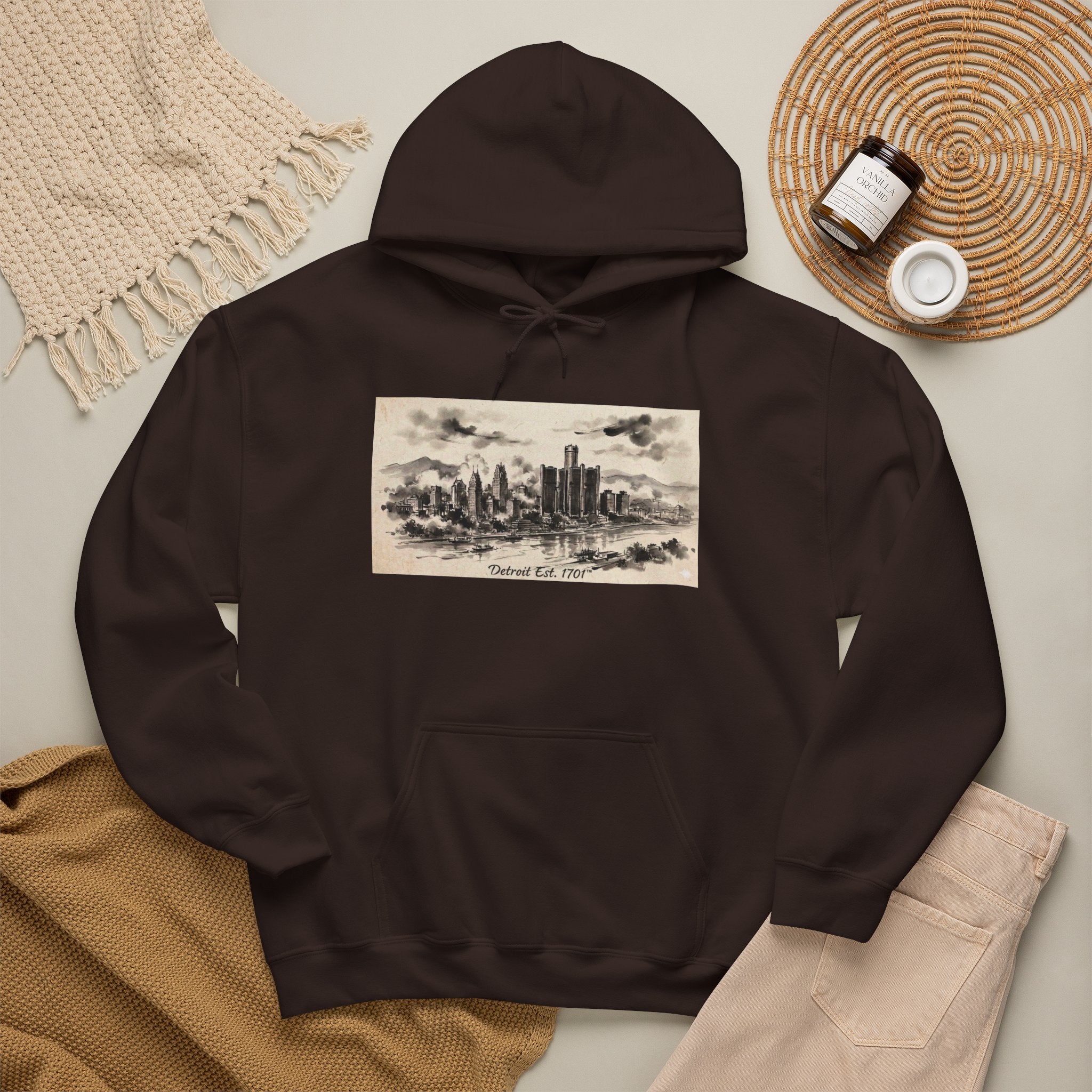 Detroit Pride Vintage Skyline Hoodie — "Detroit, Est. 1701" Pullover | Motor City Roots