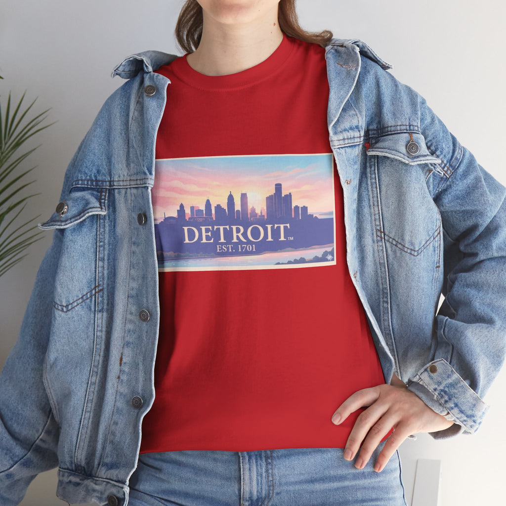 Women's Detroit Skyline T-Shirt – Pastel Sunset Cityscape