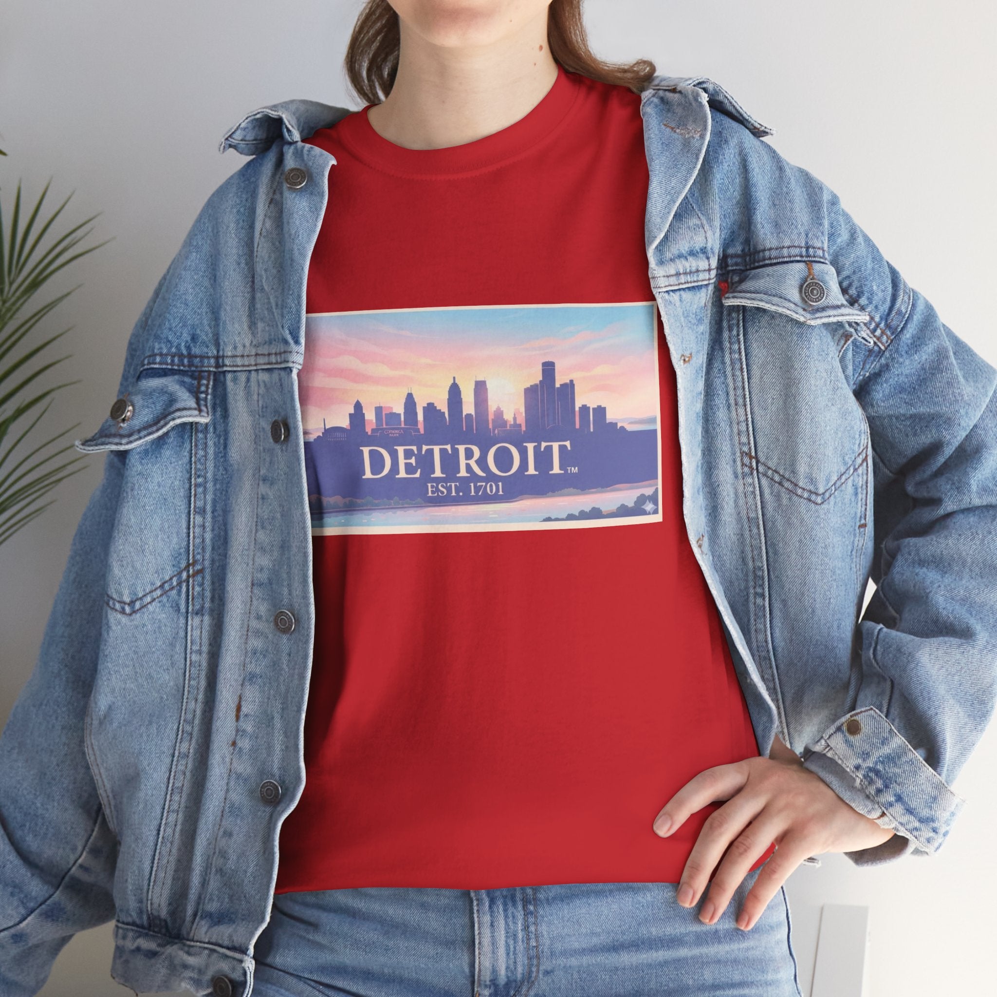 Women's Detroit Skyline T-Shirt – Pastel Sunset Cityscape