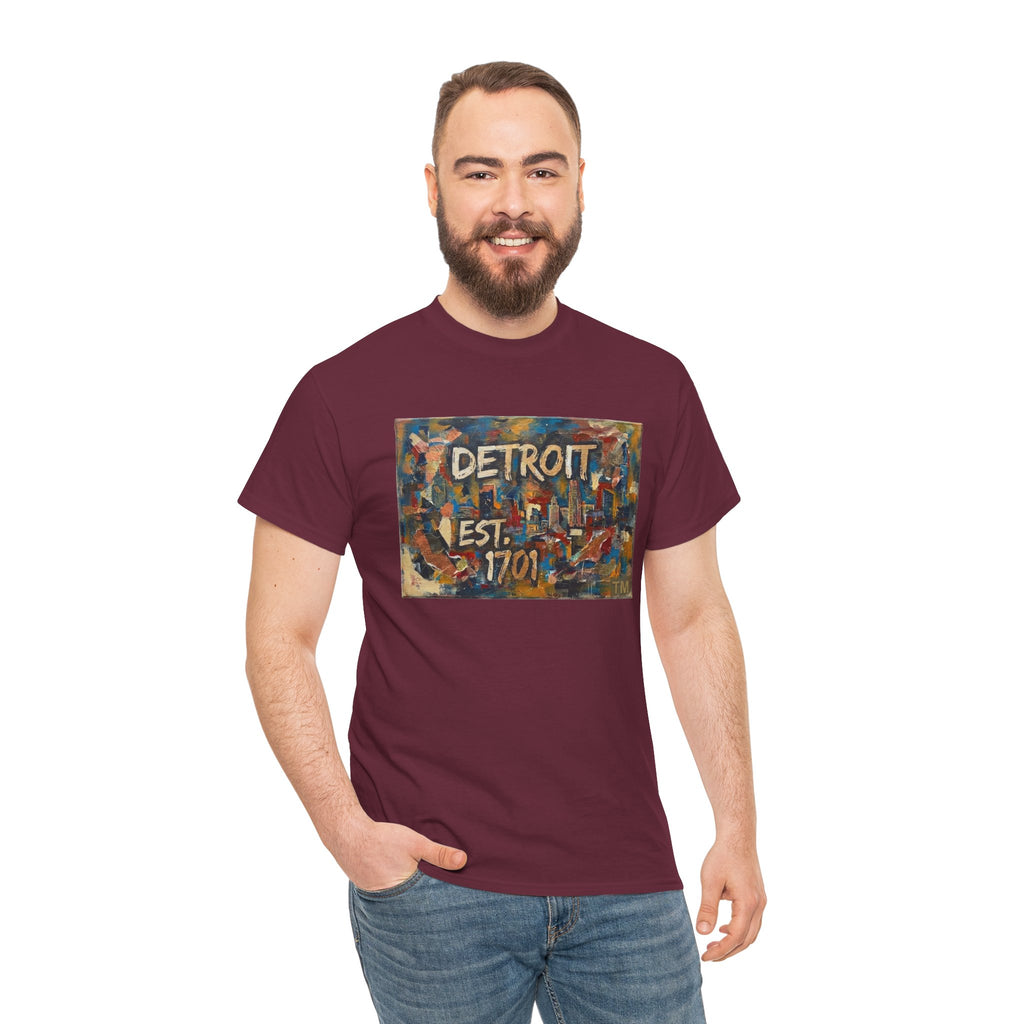 Detroit Abstract Painterly Mural T-Shirt — "DETROIT" Graphic Cotton Tee | Motor City Street Art