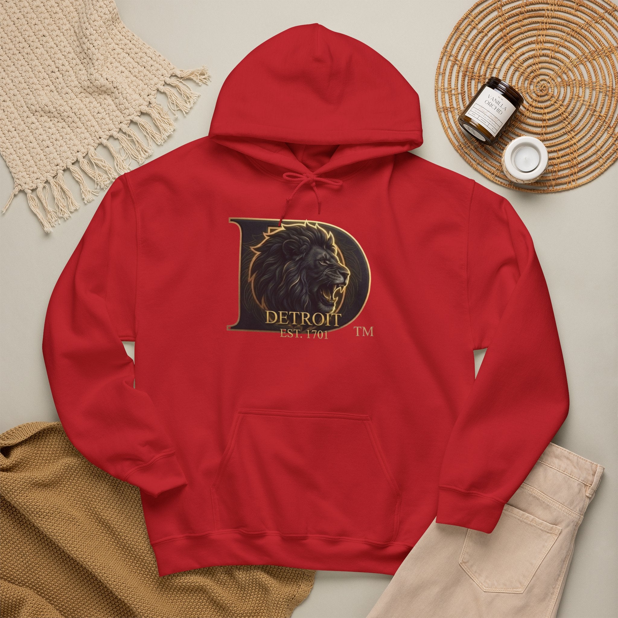 Detroit Pride Lion D Hoodie — Gold Monogram Graphic Pullover | Motor City Heritage