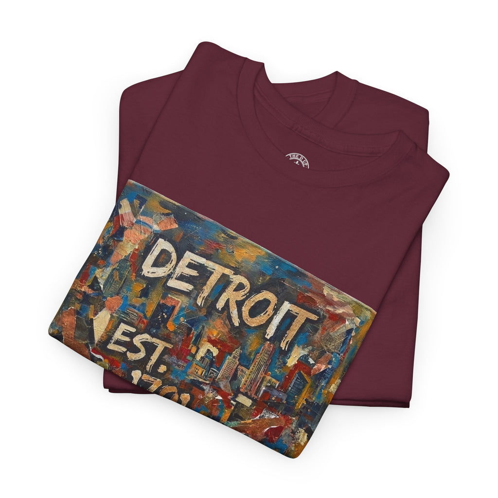 Detroit Abstract Painterly Mural T-Shirt — "DETROIT" Graphic Cotton Tee | Motor City Street Art