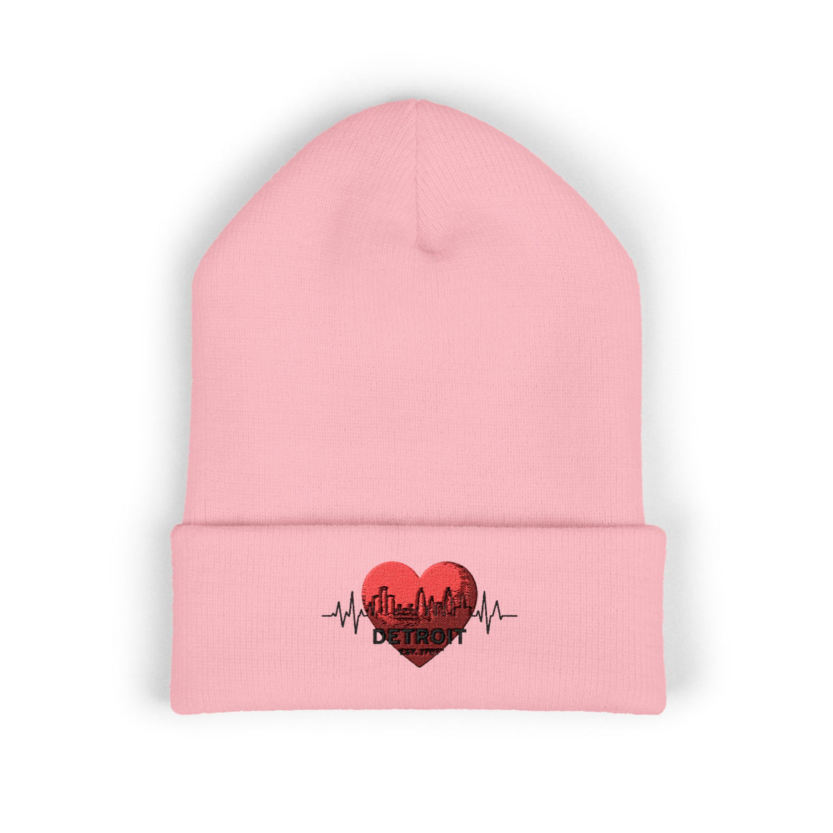 Detroit Heartbeat Beanie — Embroidered Cuffed Knit Hat