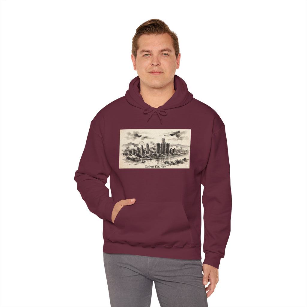 Detroit Pride Vintage Skyline Hoodie — "Detroit, Est. 1701" Pullover | Motor City Roots