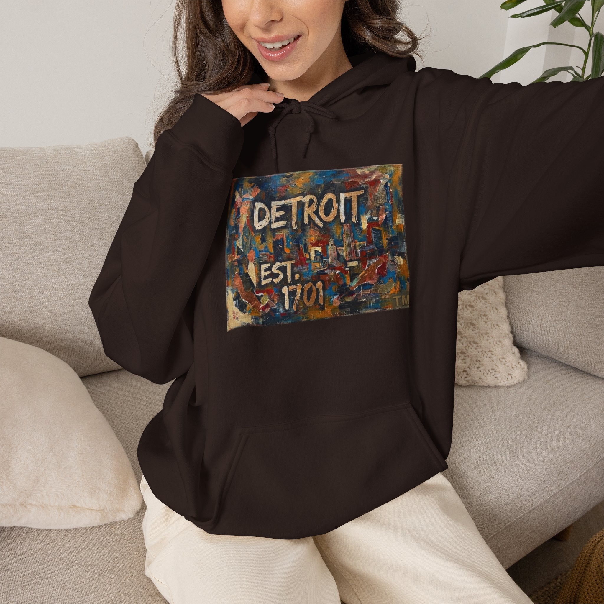 Detroit City Mural Hoodie — Abstract Painterly Graphic Pullover | Motor City Street Art