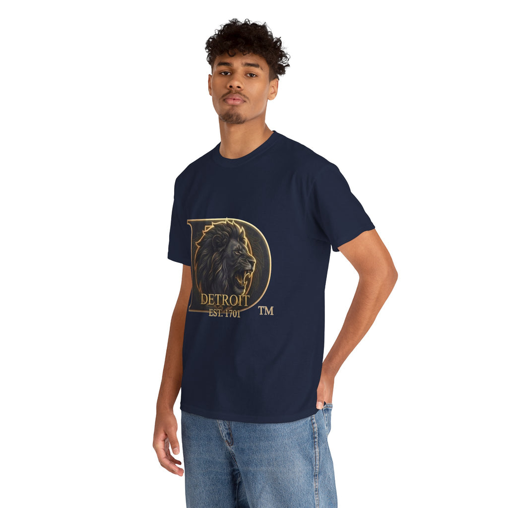 Men's Detroit Pride Lion D T Shirt — Gold Foil Monogram Detroit Lion Graphic(Unisex)