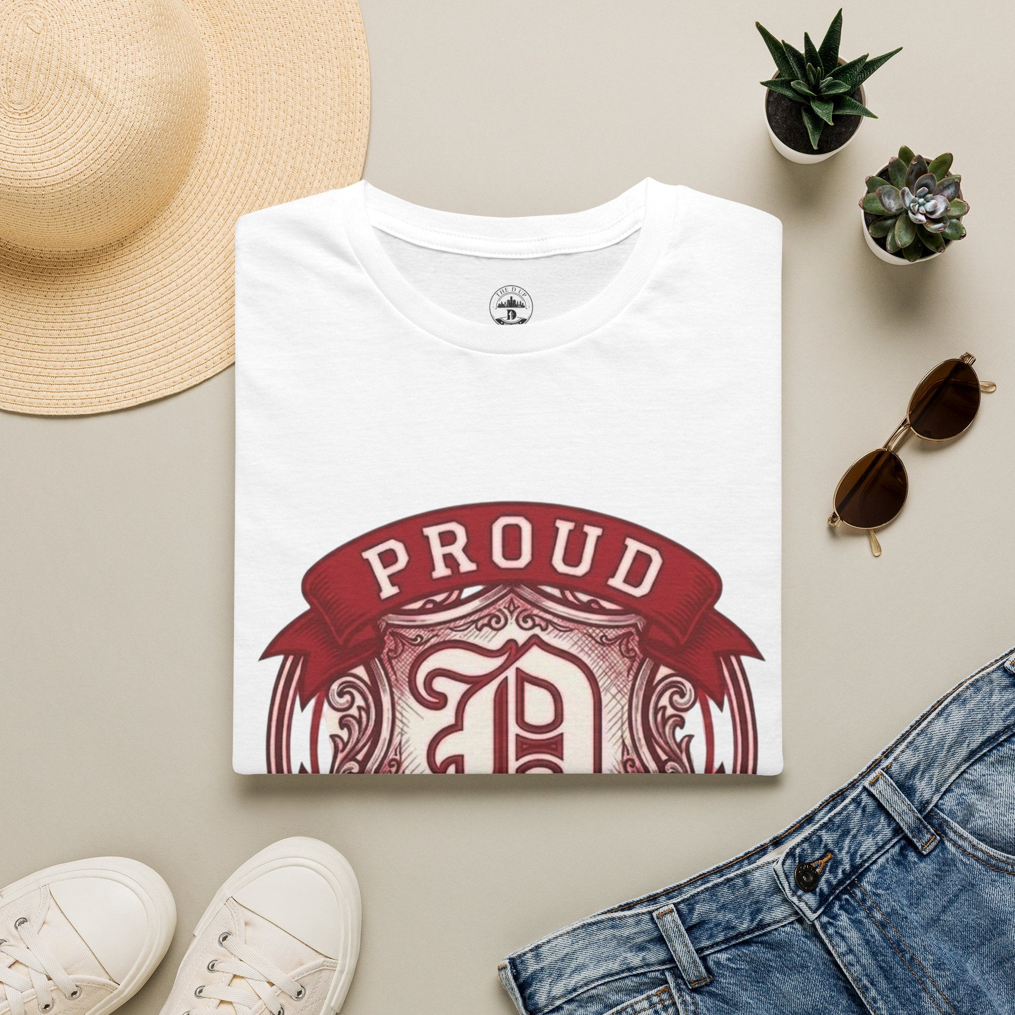 Detroit Pride "PROUD" Vintage Crest T-Shirt — Motor City Hometown Graphic Cotton Tee