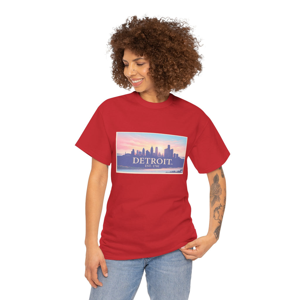 Women's Detroit Skyline T-Shirt – Pastel Sunset Cityscape