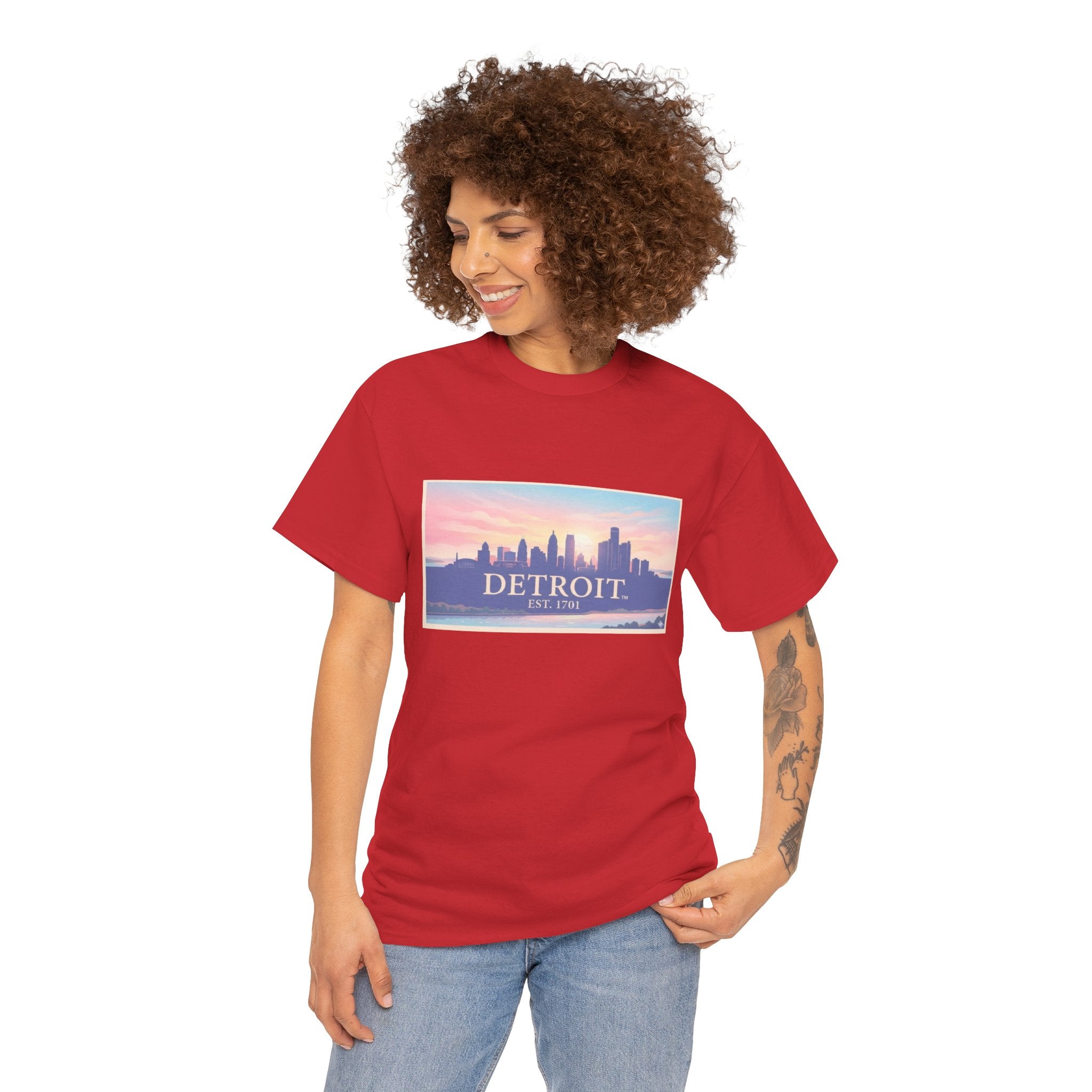 Women's Detroit Skyline T-Shirt – Pastel Sunset Cityscape