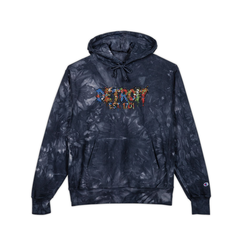 Unisex Detroit Paint Spatter Tie-Dye Embroidered Hoodie